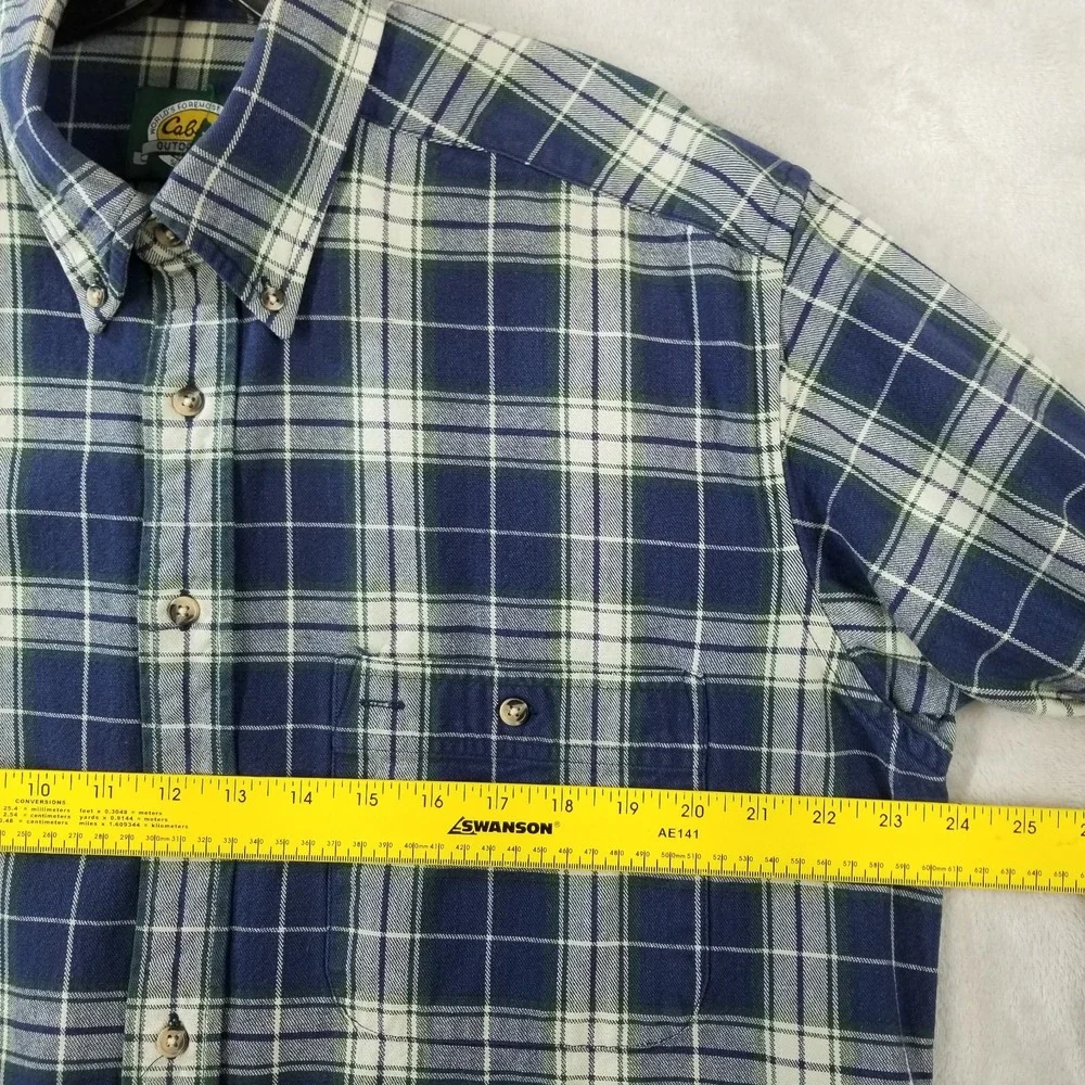 Cabelas Shirt Men L Blue Plaid 100% Heavyweight Cotton‎ Outdoor Cabin Workwear